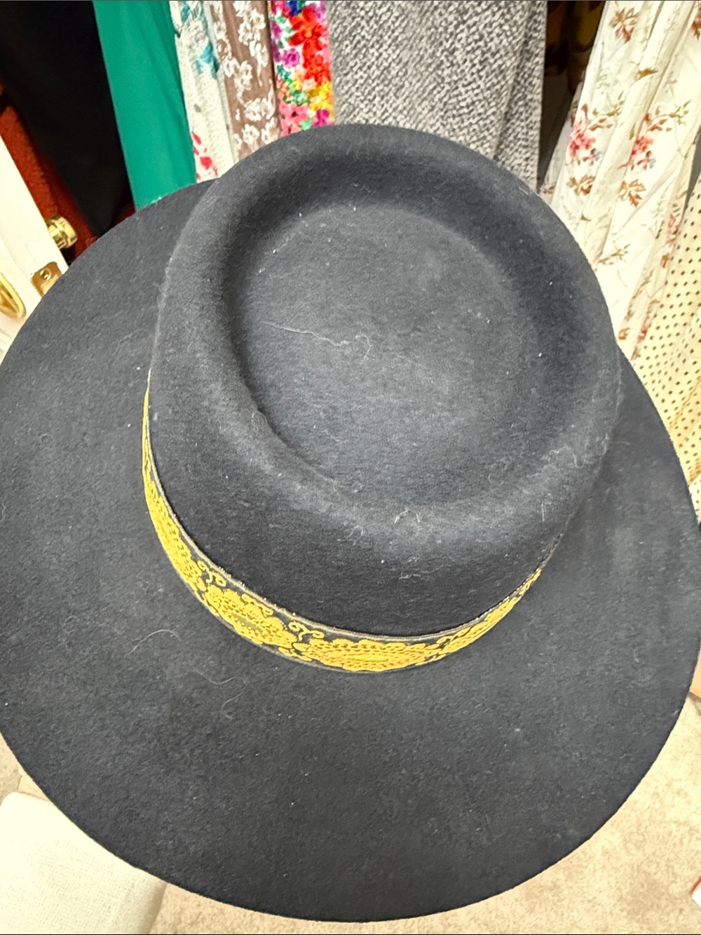 Lack Of Color Black Felt Wide-Brim Hat with Yellow Decorative Band M